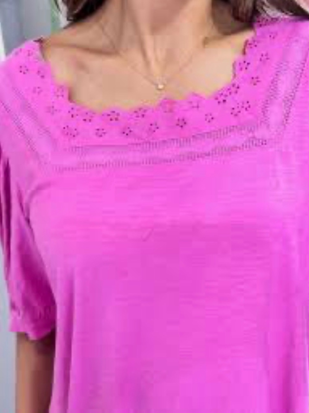 St. John's Bay Hot Pink Lace-Trim Puff Sleeve Tunic